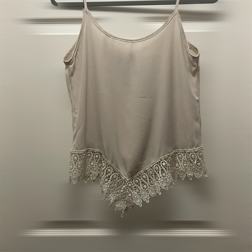 Nella Fantasia Cream Cami Top With Lace Trim.